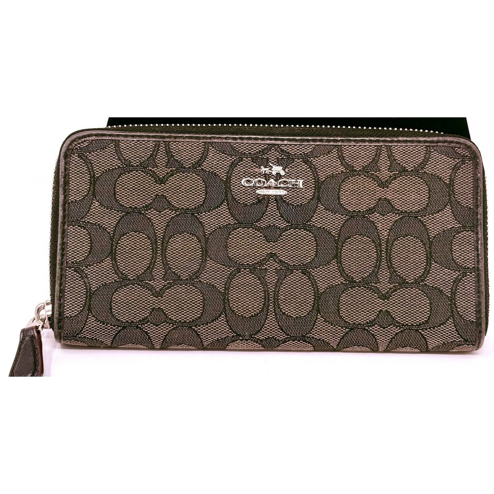 Coach Signature Long Zip Around Wallet Brown Canvas